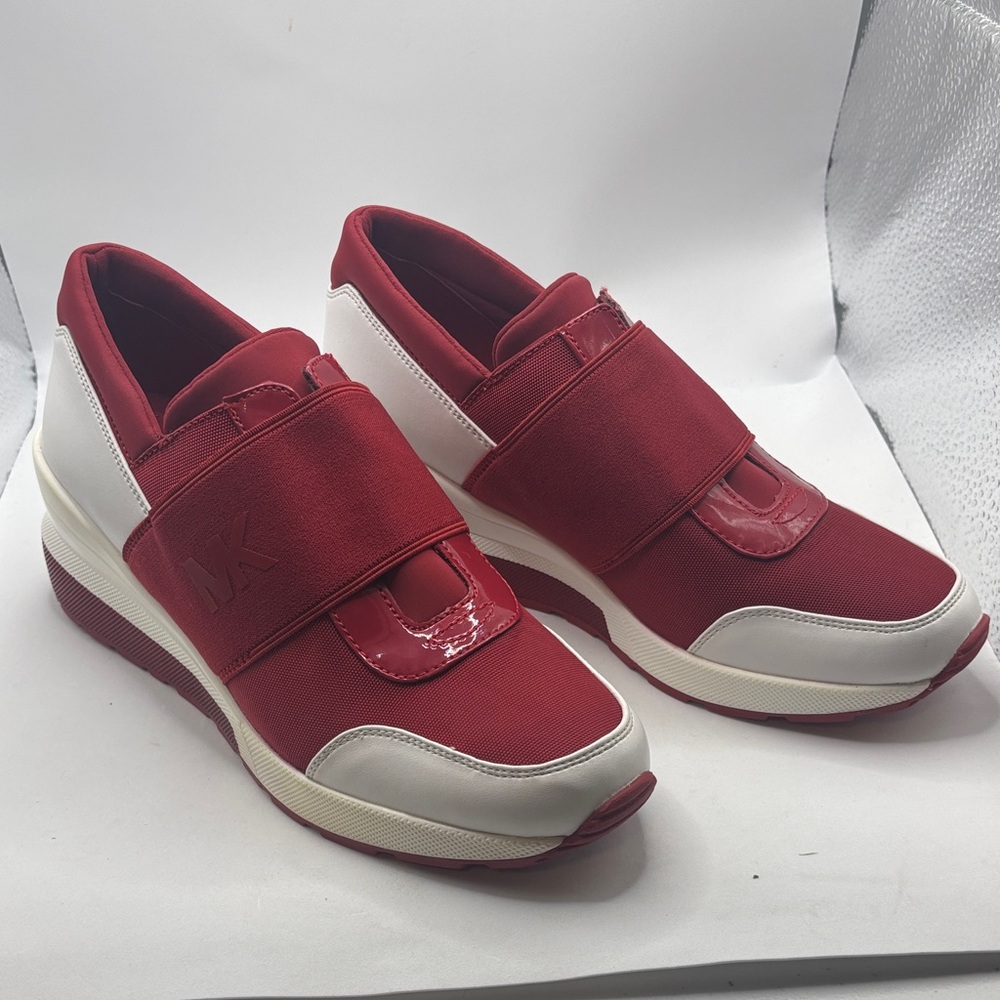 Michael Kors Red & White Platform Sneaker Tennis Shoes SZ 9 wedge casual slip on